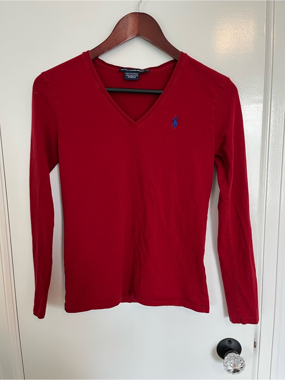 Ralph Lauren Red V-Neck Long Sleeve Tee